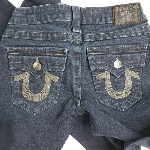 True Religion Women's Julie Skinny Jean Flap Pockets Dark Blue Size: 26 - Picture 4 of 12
